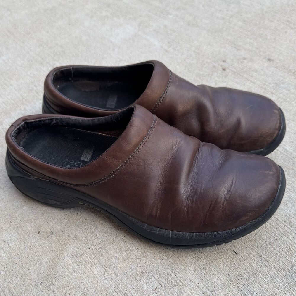 Merrell Encore Gus Smooth Slip-On Shoes Mens Size 7 Espresso Brown Leather Clogs